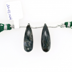 Green Moss Agate Drops Briolette Shape 28x9mm Drilled Beads Matching Pair