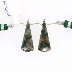 Green Moss Agate Drops Conical Shape 29x12mm Drilled Beads Matching Pair