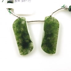 Green Moss Agate Drops Fancy Shape 35x14mm Drilled Beads Matching Pair
