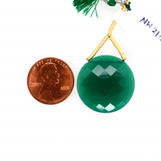 Green Onyx  Drop Coin Shape 23X23MM Drilled Bead Single Pendant Piece