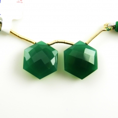 Green Onyx  Drops Hexagon Shape 17x17mm  Drilled Beads Matching Pair