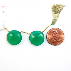 Green Onyx Coin Shape 16mm Matching Pair Drilled Beads