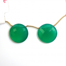 Green Onyx Coin Shape 16mm Matching Pair Drilled Beads