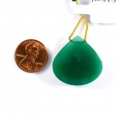 Green Onyx Drop Heart Shape 28x28mm Drilled Bead Single Pendant Piece