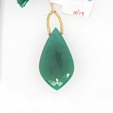 Green Onyx Drop Leaf Shape 38x21mm Drilled Bead Matching Pair