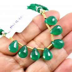 Green Onyx Drops Almond Shape 10x8mm to 10x6mm Drilled Beads 7 Pieces Line