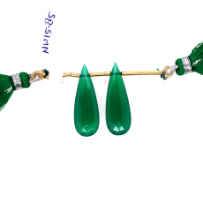 Green Onyx Drops Almond Shape 27x9mm Drilled Bead Matching Pair