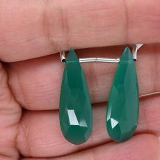Green Onyx Drops Almond shape 30x10mm Matching Pair Drilled Bead