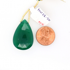 Green Onyx Drops Almond Shape 30x20mm Drilled Bead Single Piece