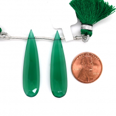 Green Onyx Drops Almond shape 40x10mm Matching Pair Drilled Bead