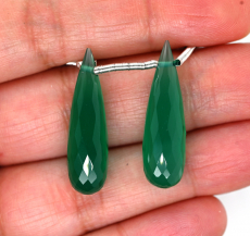 Green Onyx Drops Briolette Shape 28x8mm Matching Pair Drilled Bead Matching Pair