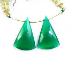 Green Onyx Drops Conical Shape 27x17mm Matching Pair Drilled Beads