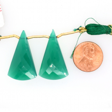 Green Onyx Drops Conical Shape 31x19mm Drilled Bead Matching Pair