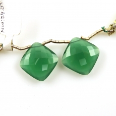 Green Onyx Drops Cushion Shape 17x17mm Drilled Beads Matching Pair