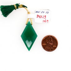 Green Onyx Drops Diamond Shape 34x19mm Drilled Beads Single Piece