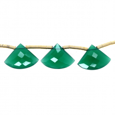 Green Onyx Drops Fan Shape 12x17mm Drilled Beads 3 Pieces Line