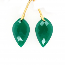 Green Onyx Drops Leaf Shape 24x13mm Front to Back Drilled Beads Matching Pair