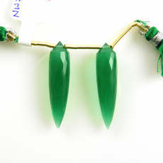 Green Onyx Drops Okra Shape 30x7.5mm Drilled Beads Matching Pair
