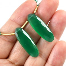 Green Onyx Drops Oval Shape 29x10mm Drilled Beads Matching Pair