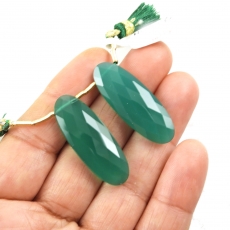 Green Onyx Drops Oval Shape 33x13mm Drilled Beads Matching Pair