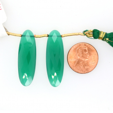 Green Onyx Drops Oval Shape 34x11mm Drilled Bead Matching Pair