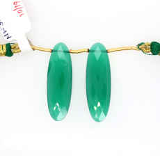 Green Onyx Drops Oval Shape 34x11mm Drilled Bead Matching Pair