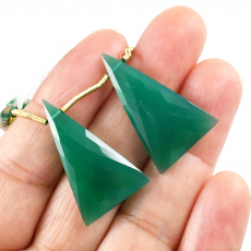 Green Onyx Drops Trillion Shape 29x18mm Drilled Beads Matching Pair