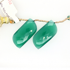 Green Onyx Drops Wave Shape 29x14mm Drilled Bead Matching Pair