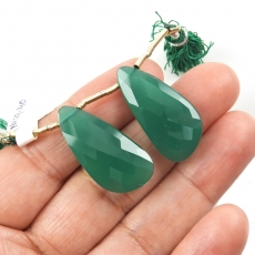 Green Onyx Drops Wing Shape 28x14mm Drilled Beads Matching Pair