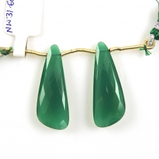 Green Onyx Drops Wing Shape 34x13mm Drilled Beads Matching Pair