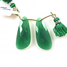 Green Onyx Drops Wing Shape 35x15mm Front To Back Drilled Beads Matching Pair