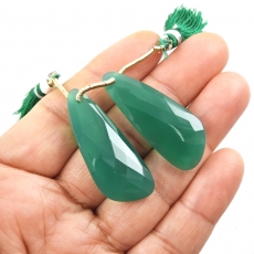 Green Onyx Drops Wing Shape 38x15mm Front To Back Drilled Beads Matching Pair