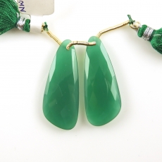 Green Onyx Drops Wing Shape 38x15mm Front To Back Drilled Beads Matching Pair