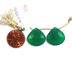 Green Onyx Heart Shape 19X19mm Matching Pair Drilled Beads