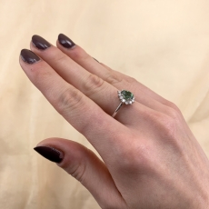Green Sapphire Pear Shape 0.86 Carat Ring With Diamond Accent in 14K White Gold