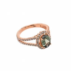 Green Tanzanite Oval 1.53 Carat Ring With Diamond Accent in 14k Rose Gold
