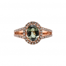 Green Tanzanite Oval 1.53 Carat Ring With Diamond Accent in 14k Rose Gold