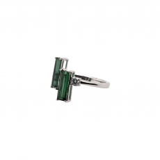 Green Tourmaline Baguette Shape Total Weight 1.70 Carat Ring with Accent Diamonds in 14K White Gold
