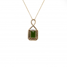 Green Tourmaline Emerald Cushion 4.02 Carat Accent Diamond Pendant in 14K Yellow Gold ( Chain Not Included )
