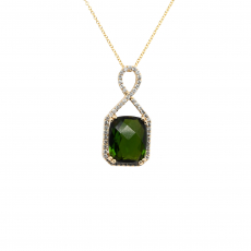 Green Tourmaline Emerald Cushion 4.02 Carat Accent Diamond Pendant in 14K Yellow Gold ( Chain Not Included )