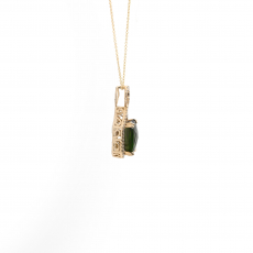 Green Tourmaline Emerald Cushion 4.02 Carat Pendant in 14K Yellow Gold with Accent Diamond ( Chain Not Included )
