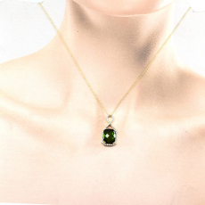 Green Tourmaline Emerald Cushion 4.02 Carat Pendant in 14K Yellow Gold with Accent Diamond ( Chain Not Included )