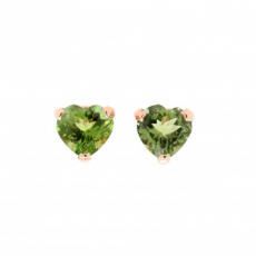 Green Tourmaline Heart Shape 3.41 Carat Stud Earring In 14k Rose Gold