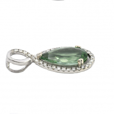Green Tourmaline Pear Shape 2.91 Carat Pendant In 14K White Gold With Accented Diamonds