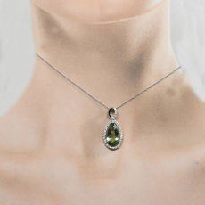 Green Tourmaline Pear Shape 2.91 Carat Pendant In 14K White Gold With Accented Diamonds