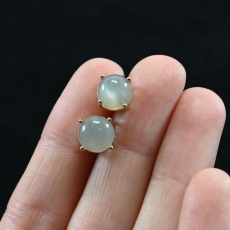 Grey Moonstone Cab Round 4.47 Carat Stud Earrings in 14K Yellow Gold