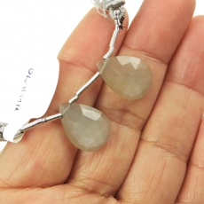 Grey Moonstone Drops Almond Shape 17x12mm Drilled Beads Matching Pair