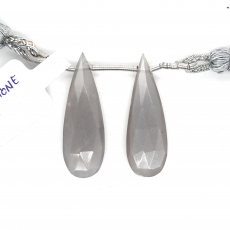 Grey Moonstone Drops Almond Shape 30x10mm Drilled Beads Matching Pair