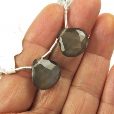 Grey Moonstone Drops Heart Shape 16x16mm Drilled Beads Matching Pair