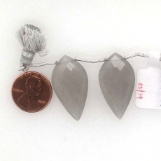 Grey Moonstone Drops Leaf Shape 30x16mm Drilled Beads Matching Pair